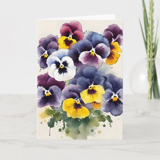 Carte Pensée - Fleurs à l'aquarelle (Devant)