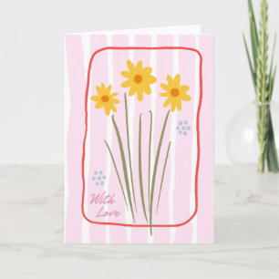 Carte Pensée Florale Jonquille Rayée de Bonbons Roses