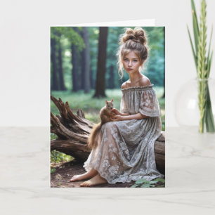 Carte Pensée pour toi Fille au petit écureuil