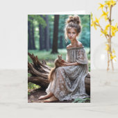 Carte Pensée pour toi Fille au petit écureuil (Fleur jaune)