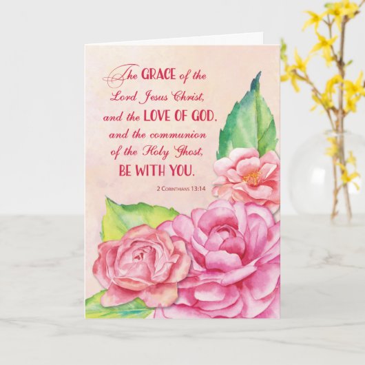 Carte Pensée religieuse de toi Écriture Rose rose (Fleur jaune)