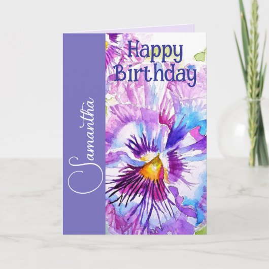 Carte Pensée Violette Fleur Fille Nom Anniversaire (Devant)