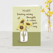 Carte Pensées attentionnées avec tournesols en pot Mason (Fleur jaune)