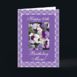 Carte Pensées de l'anniversaire de la mère<br><div class="desc">Carte de voeux pour anniversaire de la maman le 85th avec le cadre de dentelle et le foto des pensées sur le pourpre/arrière - plan de lavande. Personnalisez votre message ! Les ingles postaux d'en de Tarjeta escroquent la maman d'EL cumples de uma d'una foto de florecitas Para ! Personnalisez...</div>