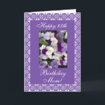 Carte Pensées de l'anniversaire de la mère<br><div class="desc">Carte de voeux pour anniversaire de la maman le 85th avec le cadre de dentelle et le foto des pensées sur le pourpre/arrière - plan de lavande. Personnalisez votre message ! Les ingles postaux d'en de Tarjeta escroquent la maman d'EL cumples de uma d'una foto de florecitas Para ! Personnalisez...</div>