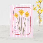 Carte Pensées Florales de Jonquille Rose à Rayures de Bo (Fleur jaune)