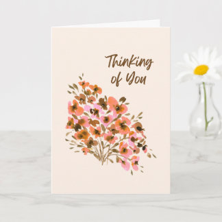 Carte Pensées pour toi aquarelle rose corail