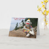 Carte Penser à l'amitié singe (Fleur jaune)