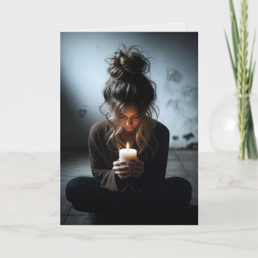 Carte Penser à toi fille dans une chambre sombre (Devant)