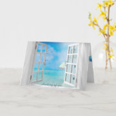 Carte penser à une fenêtre ouverte avec un phare blanc (Fleur jaune)