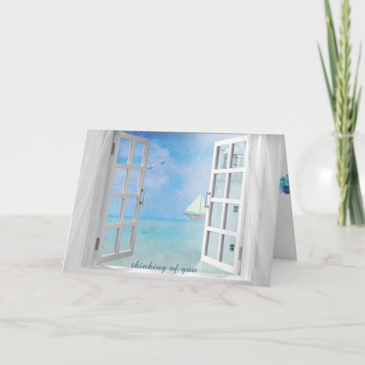 Carte penser à une fenêtre ouverte avec un phare blanc (Devant)