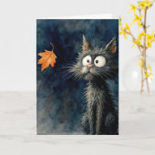 Carte Penser à votre chat avec la feuille d'automne (Fleur jaune)