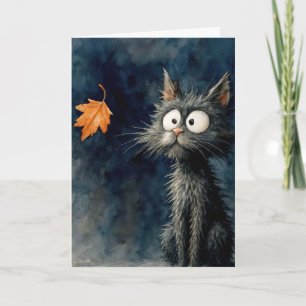Carte Penser à votre chat avec la feuille d'automne