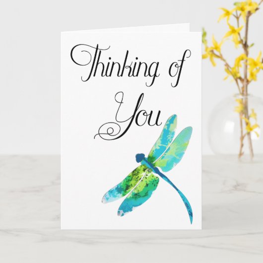 Carte Penser à votre libellule d'aquarelle (Fleur jaune)