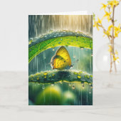 Carte Penser à votre papillon jaune dans une douche pluv (Fleur jaune)