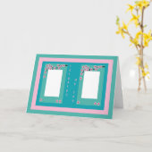 Carte Penser à vous Ajouter vos photos Turquoise et rose (Fleur jaune)