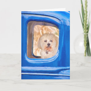 Carte penser à vous-Bichon Frise chien dans vieille voit