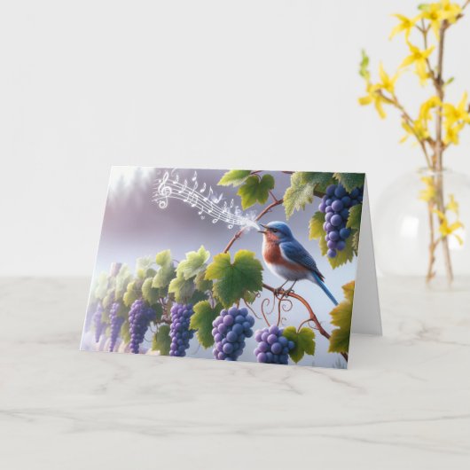 Carte Penser à vous Bleu-oiseau sur une vigne (Fleur jaune)