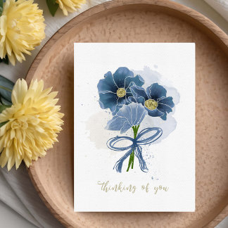 Carte Penser à vous Bouquet de fleurs d'aquarelle