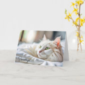 Carte Penser À Vous Chat Blanc Dans Le Lit (Fleur jaune)