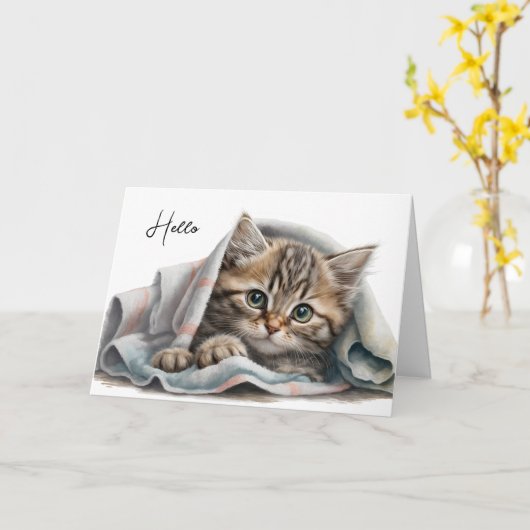 Carte Penser à vous Chat dans Blanket (Fleur jaune)