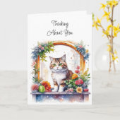 Carte Penser À Vous | Chat dans la fenêtre avec fleurs (Fleur jaune)
