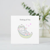 Carte Penser à vous chat Kitty avec le coeur dans Hammoc (Debout devant)