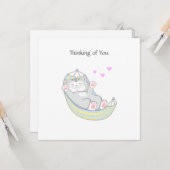 Carte Penser à vous chat Kitty avec le coeur dans Hammoc (Devant/Arrière en situation)
