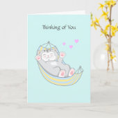 Carte Penser à vous chat Kitty avec le coeur dans Hammoc (Fleur jaune)
