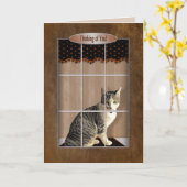 Carte Penser à vous - Chat regarder par la fenêtre (Fleur jaune)