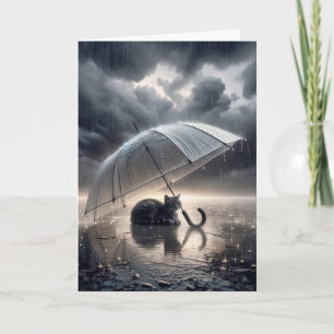 Carte Penser À Vous Chat Sous Parapluie