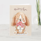 Carte Penser à vous Chien Chien Chien Chien avec Fleurs (Devant)