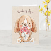 Carte Penser à vous Chien Chien Chien Chien avec Fleurs (Fleur jaune)