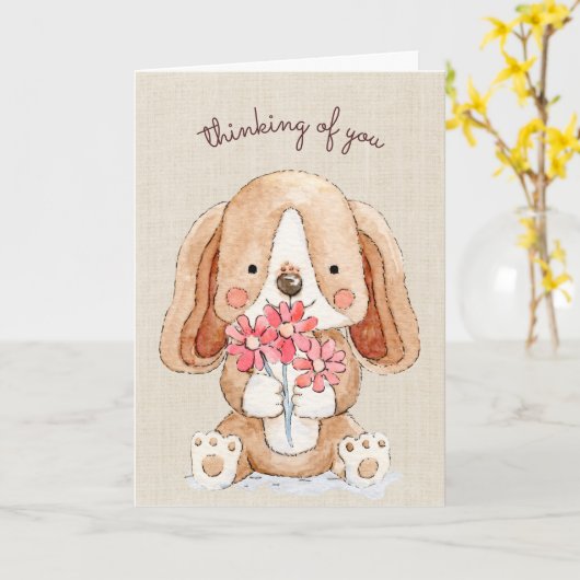 Carte Penser à vous Chien Chien Chien Chien avec Fleurs (Fleur jaune)
