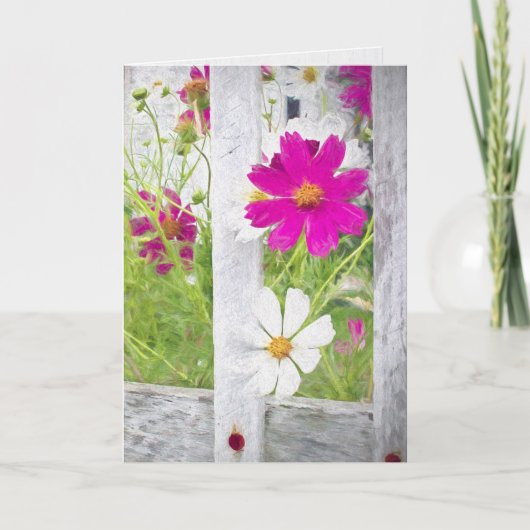 Carte Penser à vous Cosmos Garden et clôture (Devant)