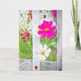 Carte Penser à vous Cosmos Garden et clôture