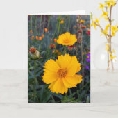 Carte Penser à vous Cosmos orange photo (Fleur jaune)