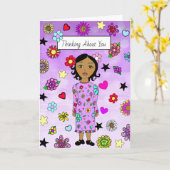 Carte Penser à vous Dame lunaire avec des fleurs (Fleur jaune)