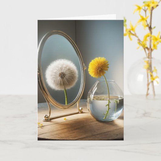 Carte Penser à vous Dandelion réflexion dans un miroir (Fleur jaune)