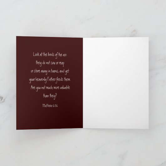 Carte Penser à vous, Écriture, Matthieu 6:26, Oiseaux (Intérieur)