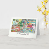 Carte Penser à vous en italien avec chat à table (Fleur jaune)