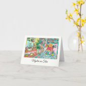 Carte Penser à vous en slovaque avec chat à table (Fleur jaune)