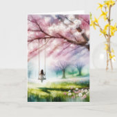 Carte Penser à vous fille sur une aile (Fleur jaune)