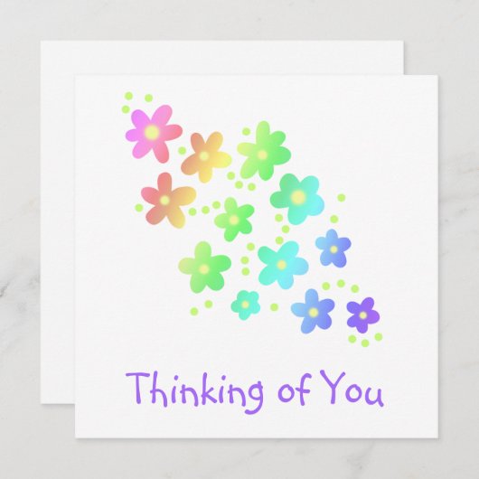 Carte "Penser à vous" Fleurs arc-en-ciel (Devant / Derrière)