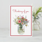 Carte Penser à vous Fleurs d'aquarelle dans un bocal (Debout devant)