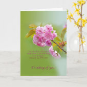 Carte Penser à vous, Fleurs de cerisiers, rose et vert (Fleur jaune)