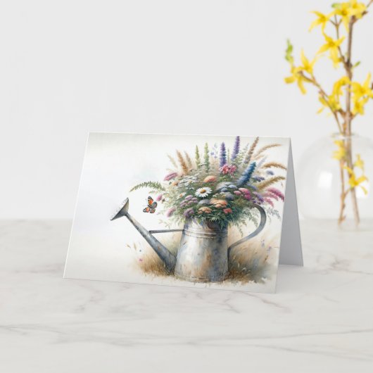 Carte Penser À Vous Fleurs sauvages Dans L'Arrosage Can (Fleur jaune)