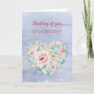 Carte Penser à vous Grand-mère Aquarelle Cactus