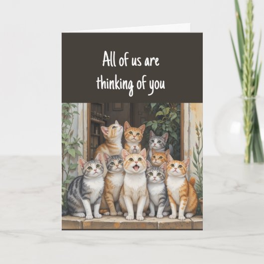 Carte Penser à vous groupe amusant de chats (Devant)