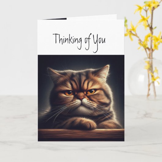 Carte Penser à vous Grumpy Grouchy Chat Kitten Fun (Fleur jaune)